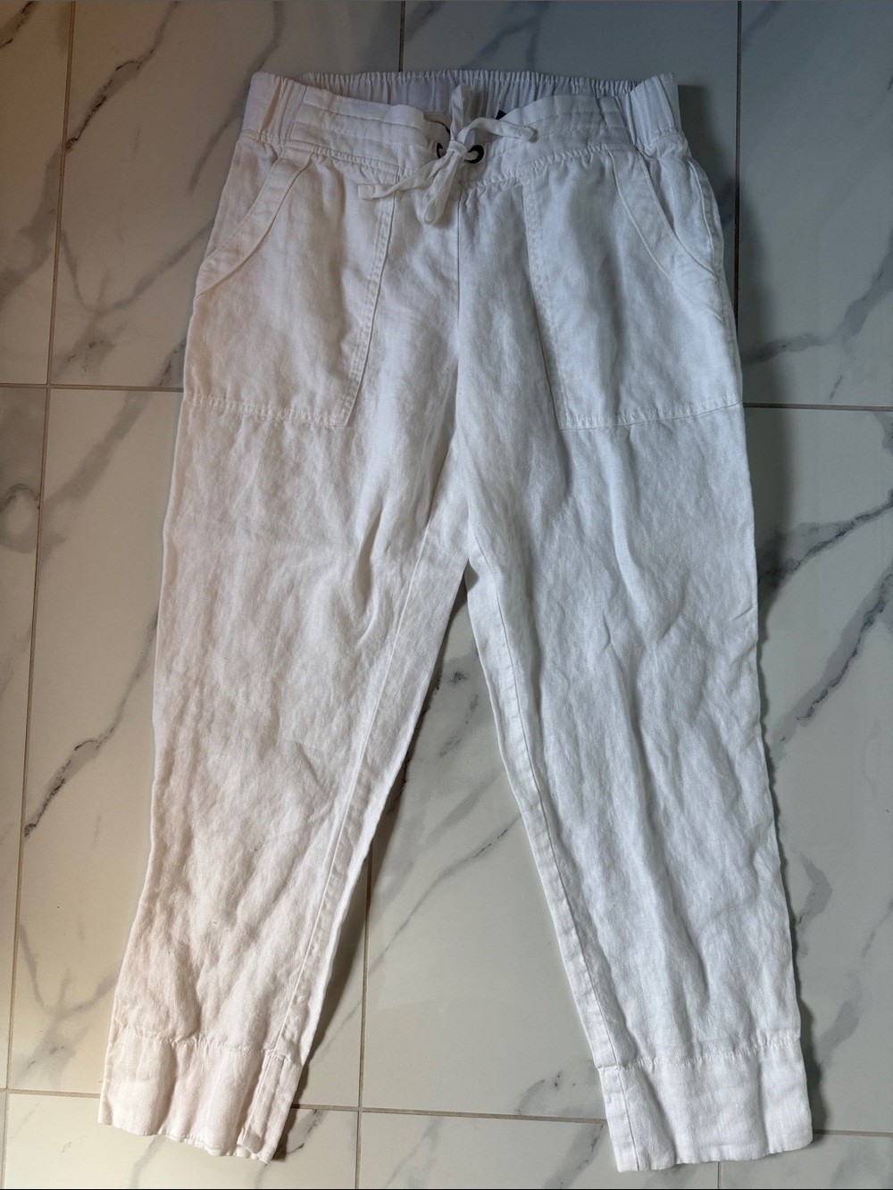 Athleta White Linen Cropped Pants Women’s Size 6